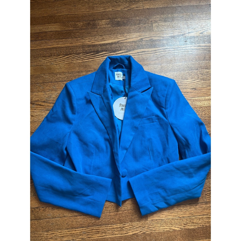Princess Polly Tetley Blazer Blue Cropped Shoulder Pads Jacket US 6 NEW